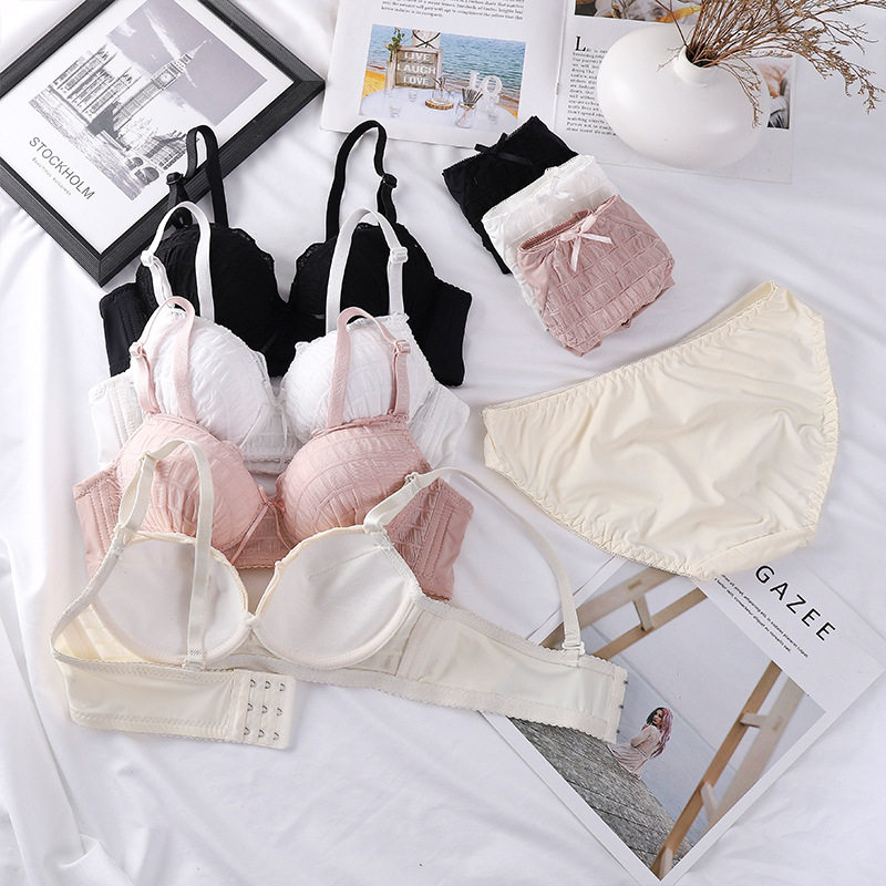 薄杯文胸日系蝴蝶结性感美背内衣套装舒适无钢圈小胸聚拢文胸套装