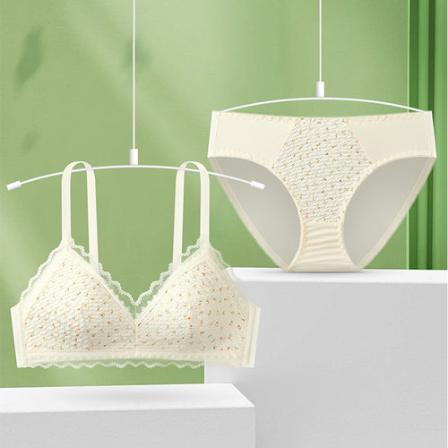 性感美背日系少女内衣套装蕾丝花边印花文胸聚拢无钢圈文胸套装