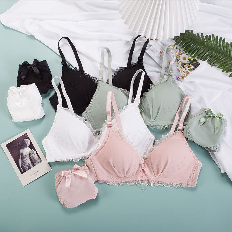薄款无钢圈上托美背文胸套装蝴蝶结性感聚拢女士内衣套装蕾丝胸罩