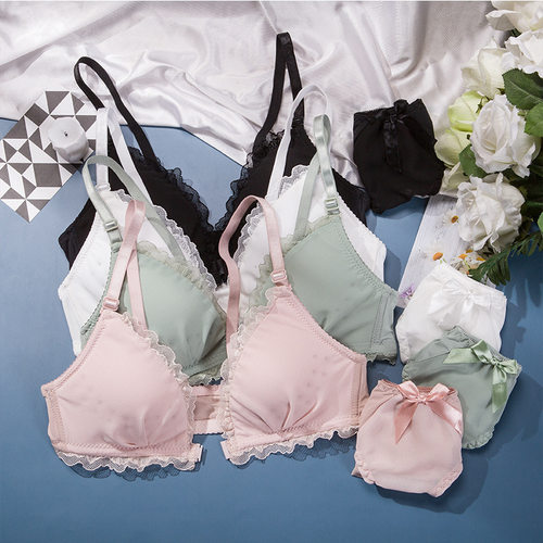 聚拢性感收副乳前扣文胸套装无钢圈蕾丝边透气美背女士内衣套装