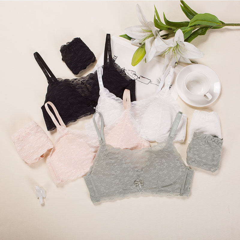 聚拢少女文胸无钢圈三角杯抹胸文胸套装性感蕾丝美背抹胸内衣套装