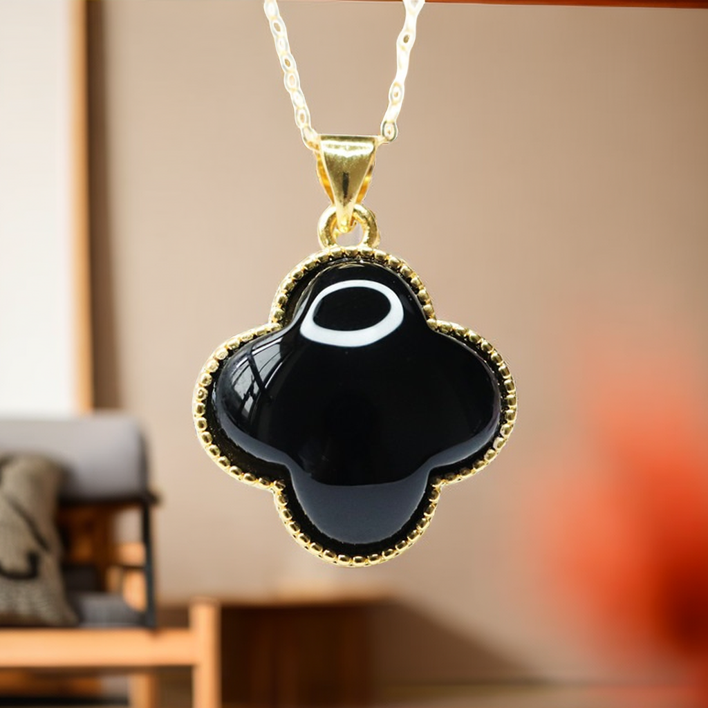 玛瑙玉髓四叶草节日礼物高雅黑