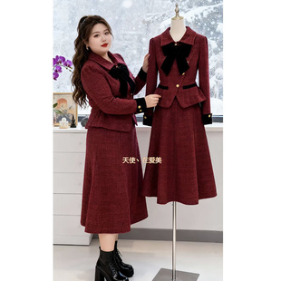 时尚 胖妹妹小香风套装 女装 大码 气质上衣半身裙两件套 2025秋冬新款