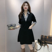 气质显瘦连衣裙潮 加大码 拼接假两件时尚 女装 百搭2025春秋新款 衬衫