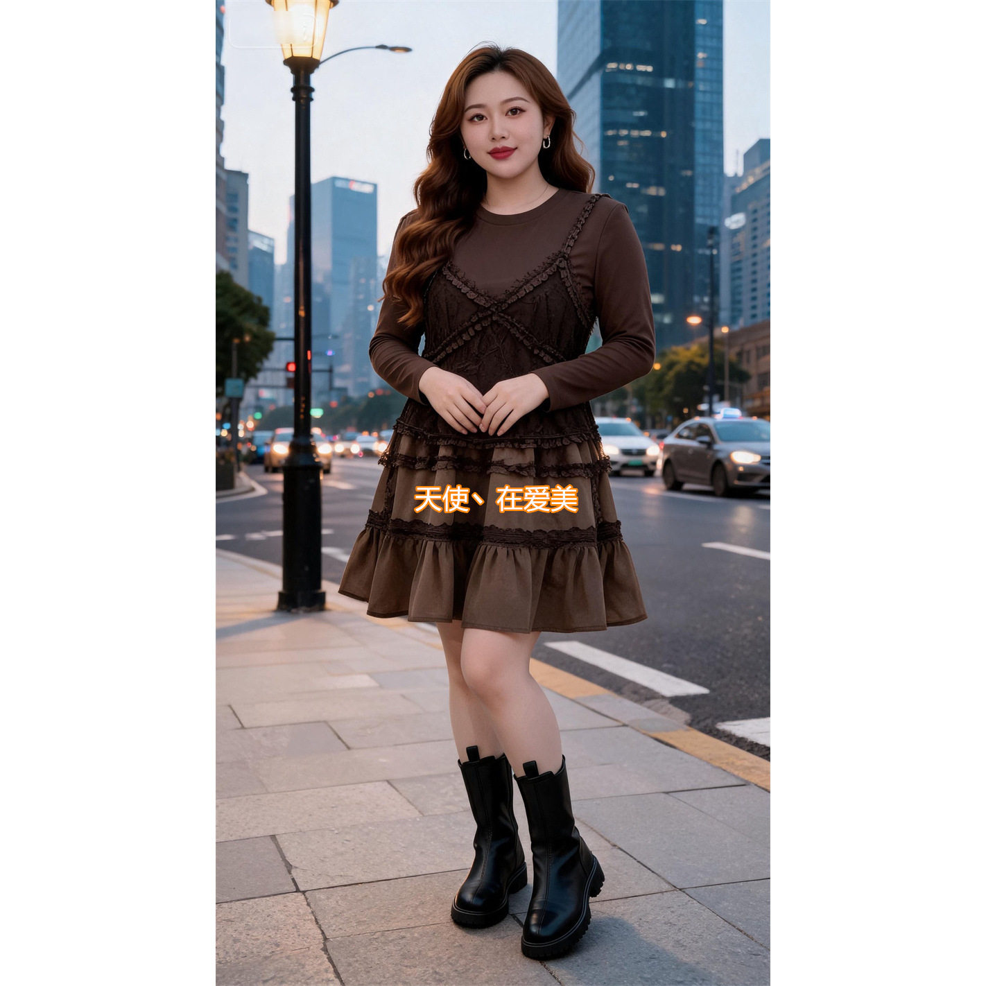 胖妹妹秋季百搭气质显瘦拼接假两件大码小个子时尚洋气大码连衣裙