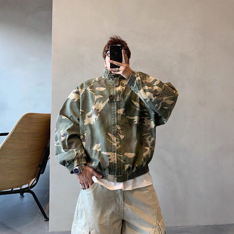 棒球秋季新款飞行员复古服潮男外套休闲百搭夹克迷彩宽松工装美式