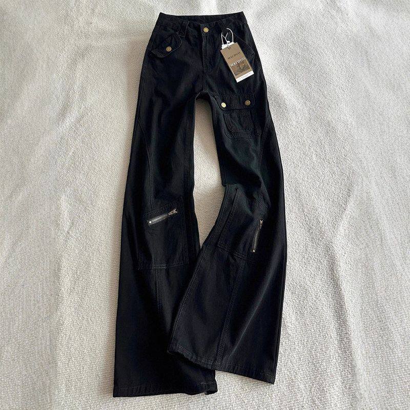 口袋冬季设计感直筒裤潮牌多男款高街子美式春秋显瘦微喇裤牛仔裤
