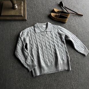 毛衣针织衫领olo感v男领慵懒长袖灰色美式p麻花复古上衣冬季松弛