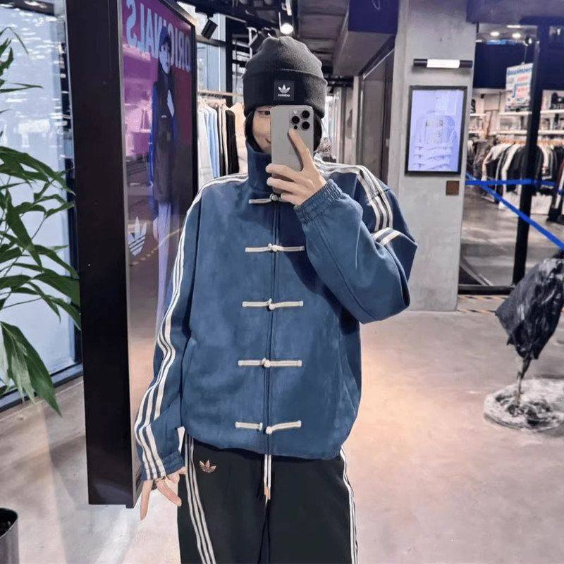 男立领盘扣国风春秋杠新中式高级感外套蓝色夹克三条美式潮牌复古,男装,夹克,淘宝优惠券,粉丝福利购,淘宝优惠卷