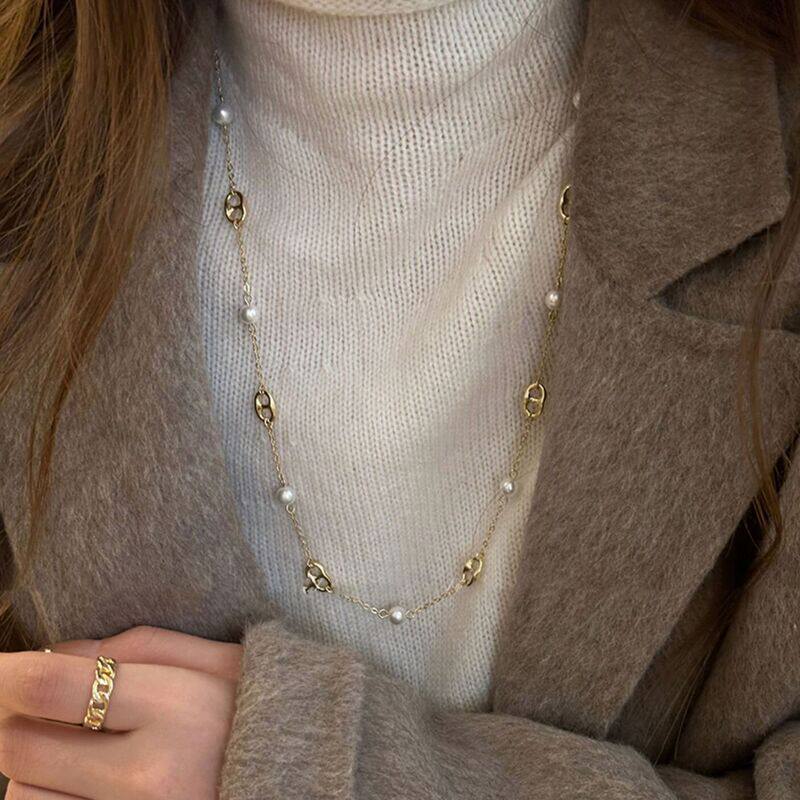 气质时髦高级感韩系毛衣链温柔项饰珍珠项链秋冬长款配饰轻奢复古