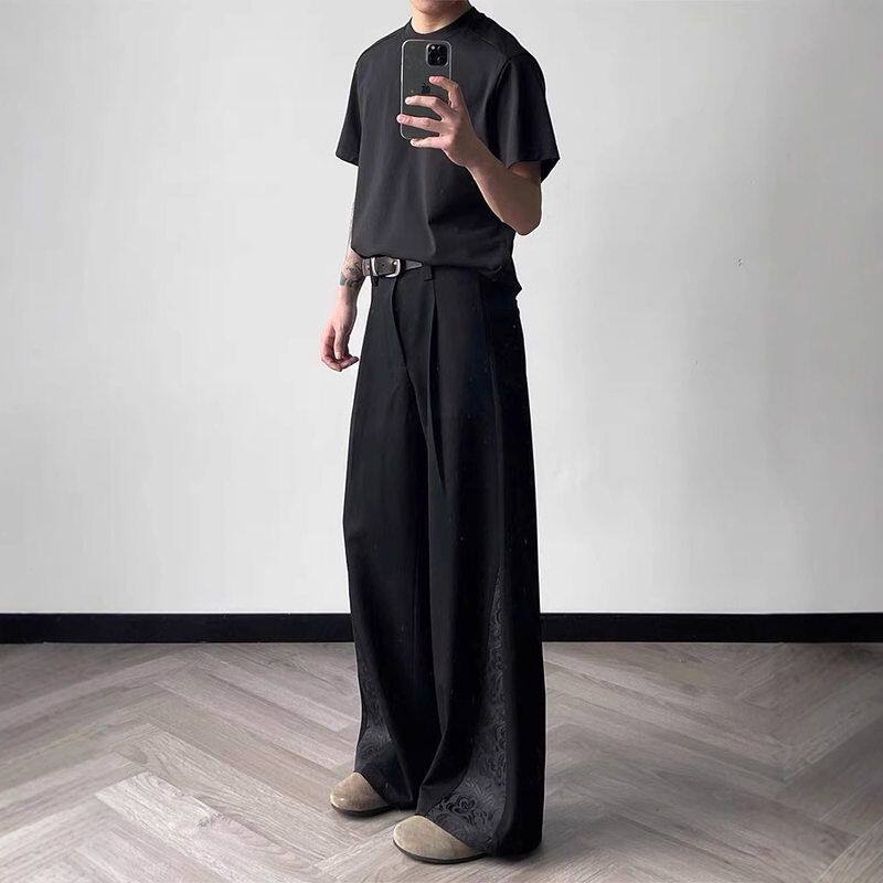 垂坠感阔腿le休闲裤黑色男新款anfit秋季高级感西裤c裤子暗纹雕花