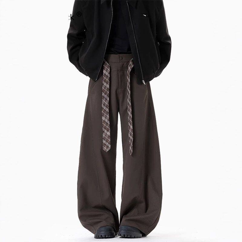 西裤格纹高级感复古男女2026腰带阔腿风老钱春季薄款子弯刀休闲裤