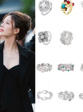 高级感许妍女手饰气质锆石戒几何赵露思食指同款时尚戒指轻奢百搭