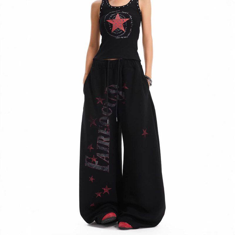 跳舞裤子阔腿字母星星直筒男卫裤印花宽松松紧腰运动春秋复古美式