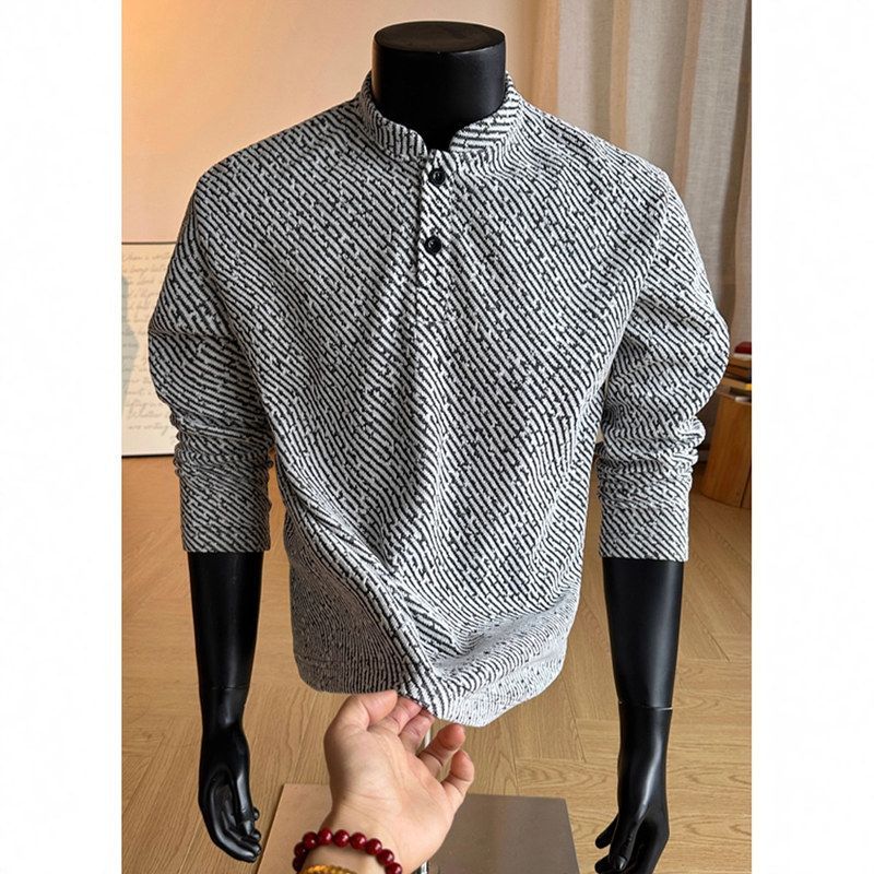 卫衣加厚搭雪尼尔正肩美式P内加绒长袖亨利领秋冬OLO衫男款打底衫