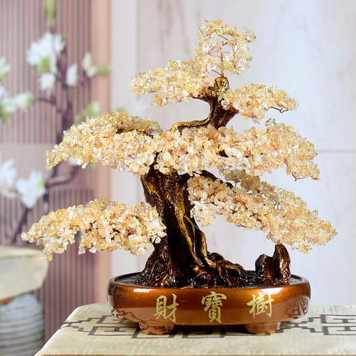 天然黄发财树摆件开业礼品