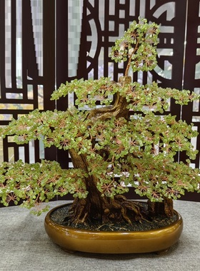 天然绿橄榄石发财树轻奢高端客厅办公玉石家居摆件送人开业礼物