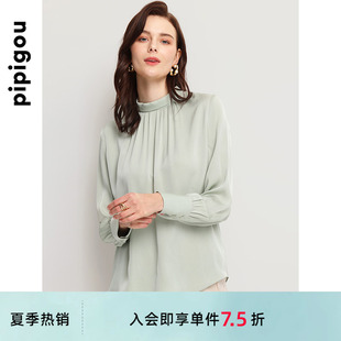 时尚 皮皮狗夏季 蚕丝衬衫 新款 女士气质纯色衬衣 气质长袖
