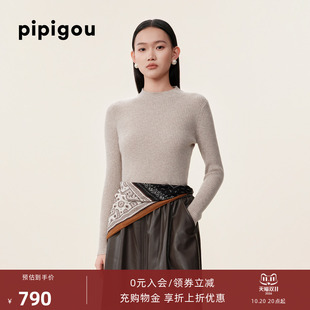 【经典系列】皮皮狗26秋冬新款半高领抽条修身女纯山羊绒针织套衫