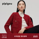 皮皮狗25秋冬新品 女士圆领羊绒开衫 小香风夹花纱工艺单排扣新年红