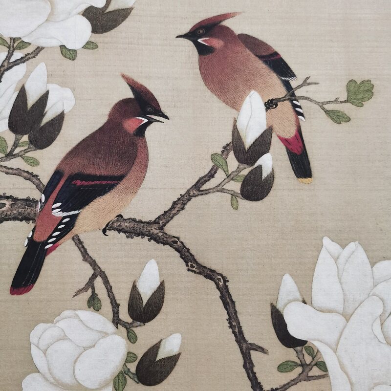 余挚花鸟图册复古书画写生横幅国画真迹宣纸微喷仿古装裱手卷装饰