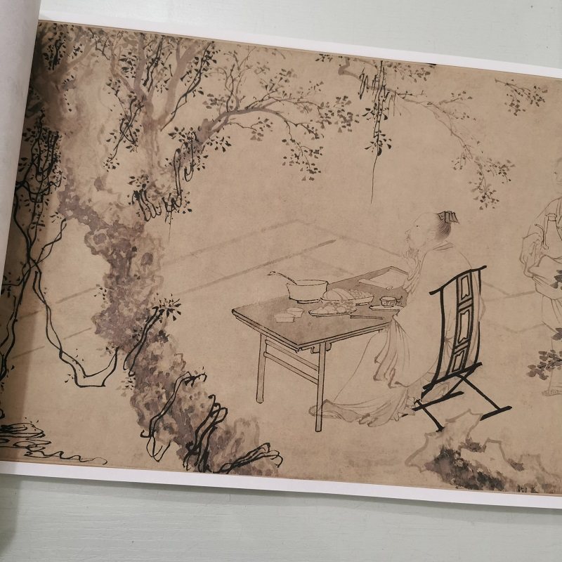 杜堇古贤诗意图复古书画工笔白描国画真迹微喷仿古装裱手卷装饰画