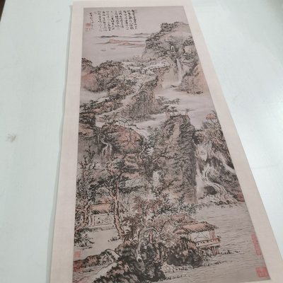 髡残层岩叠壑图复古书画山水国画真迹微喷仿古复制装裱挂轴装饰画