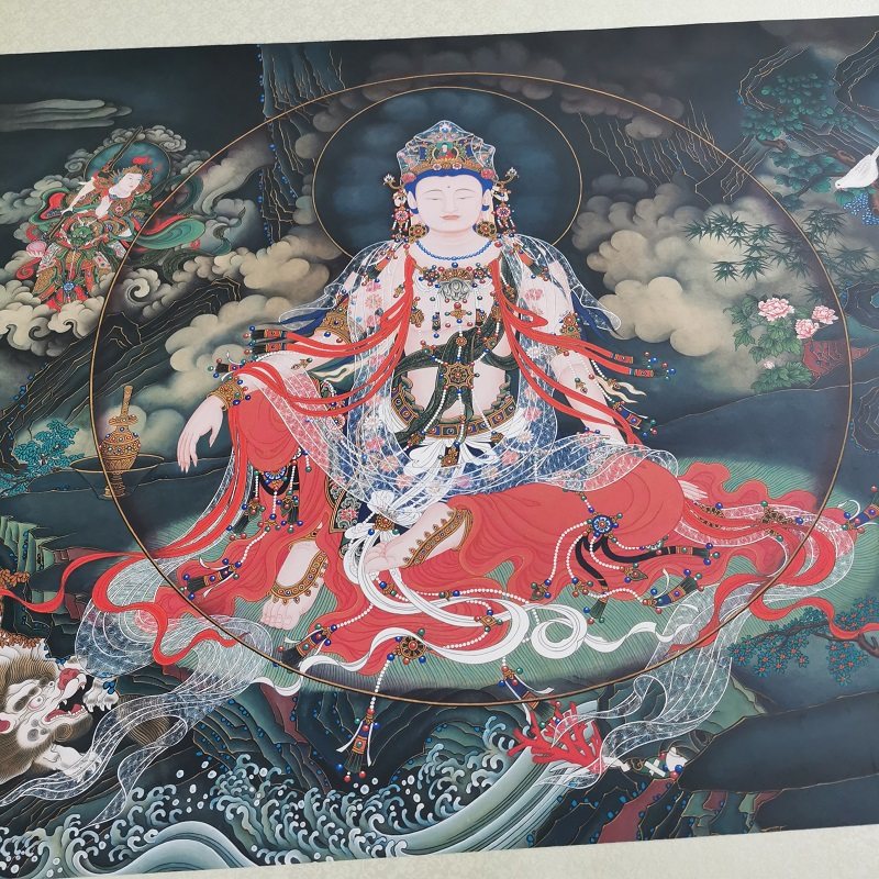唐卡佛像水月观音菩萨复古书画作品镇宅神像国画仿真复制装裱装饰