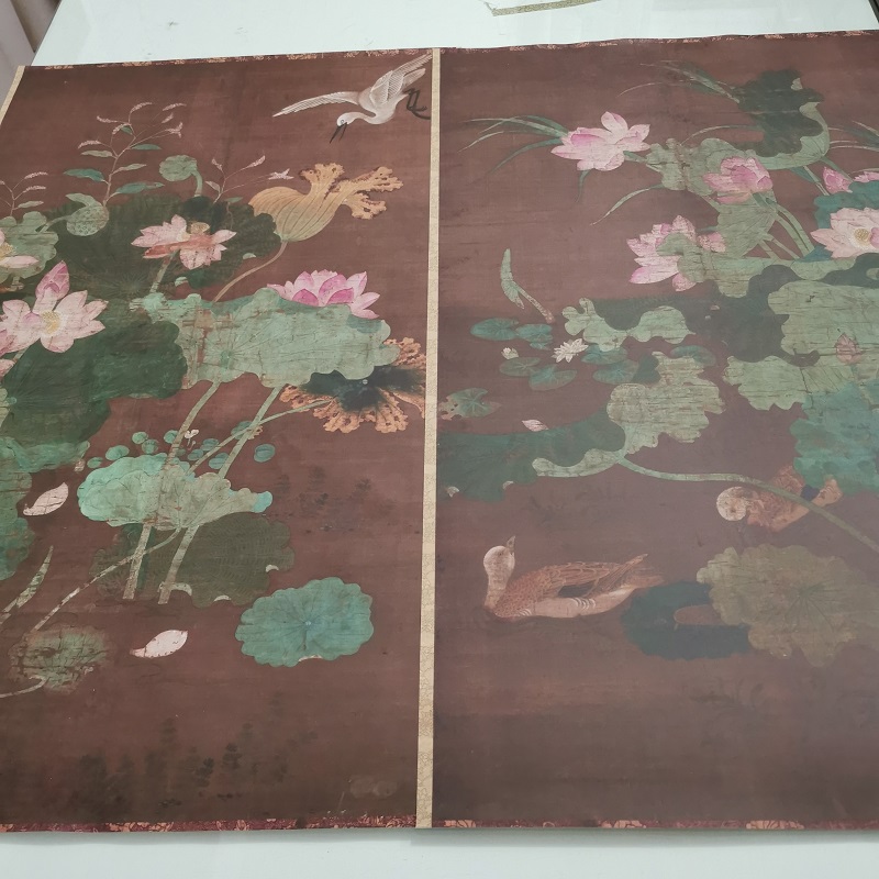 南宋顾德谦莲池水禽图复古书画花鸟国画真迹微喷仿古装裱挂轴装饰