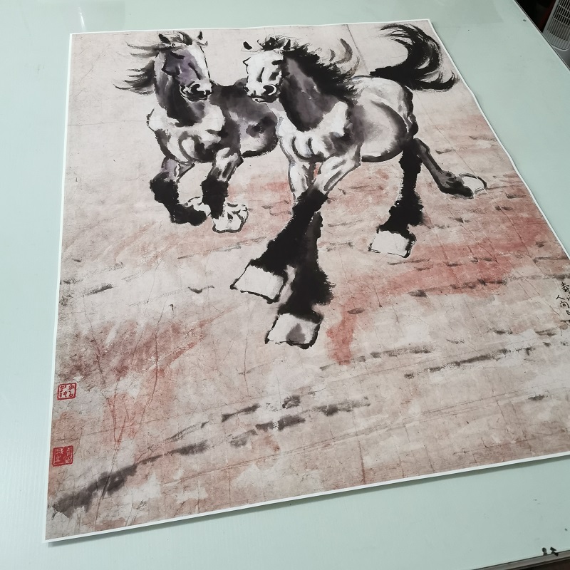 徐悲鸿 淡色双马图 复古书画水墨国画真迹微喷仿古装裱挂轴装饰画