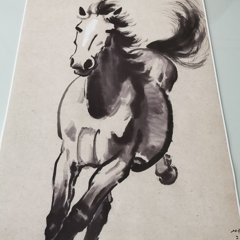徐悲鸿 奔马图 复古书画水墨写生国画真迹微喷仿古画芯装裱装饰画
