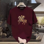 国风马年财神短袖 t恤夏季 男女款 清仓捡漏 酒红色百搭半袖 青年上衣