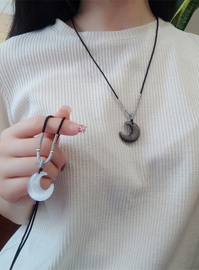 新中式月亮猫眼银曜石项链