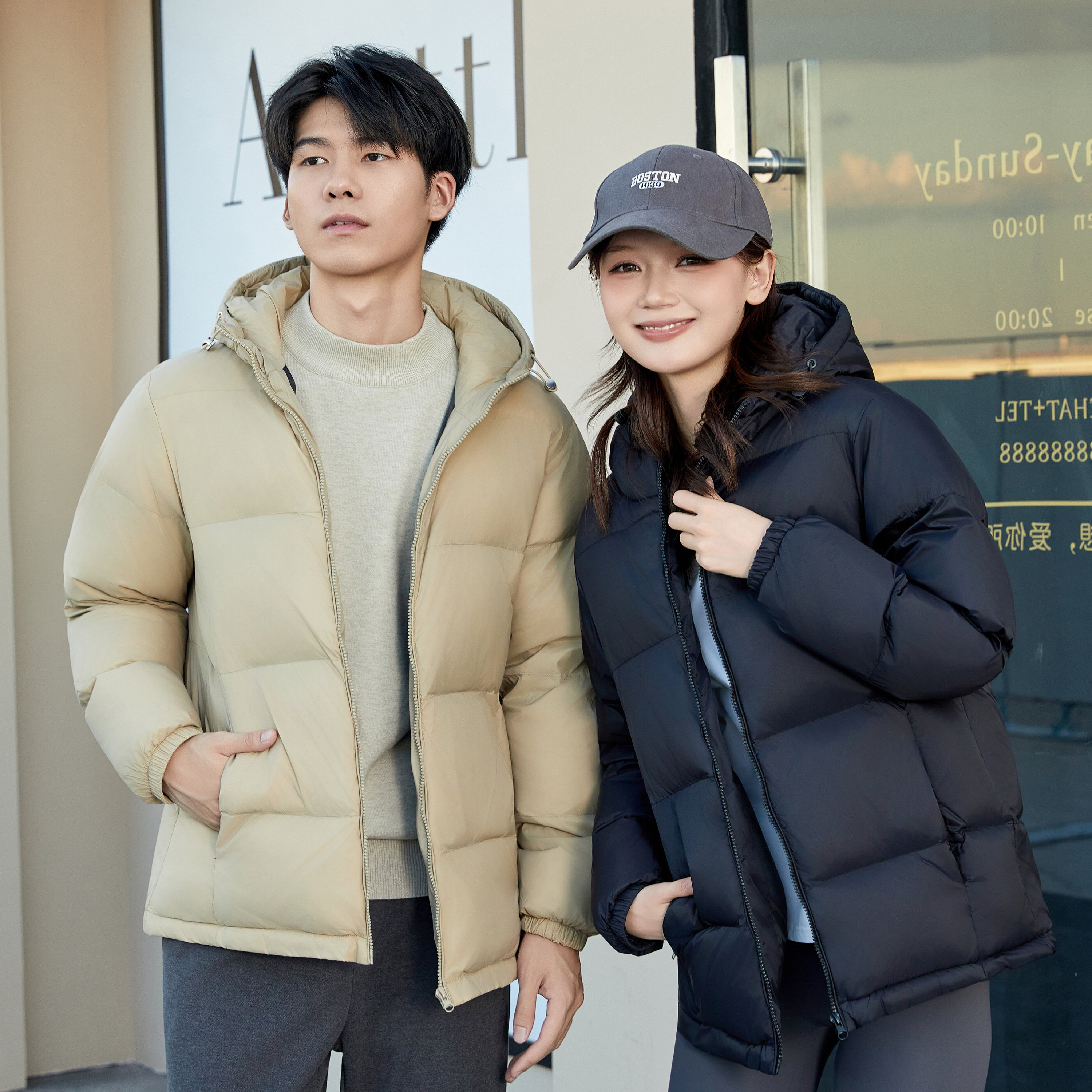 男士2025新款羽绒服加厚短款白鸭绒情侣款连帽冬季面包服外套潮牌