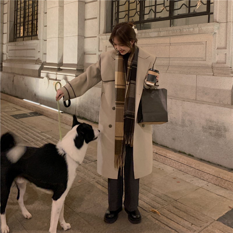 ! Real price ~ Korean loose British double breasted coat