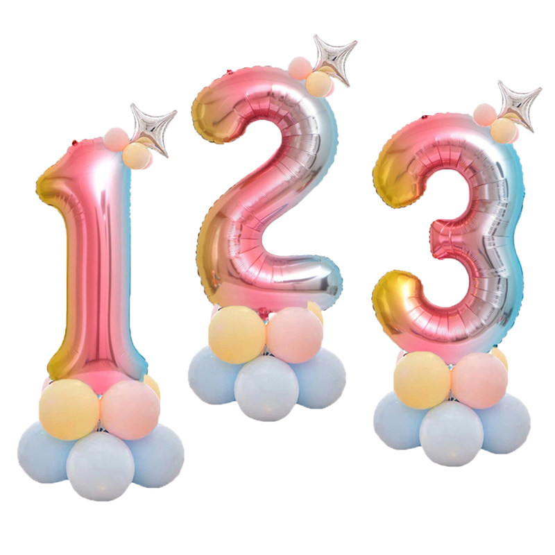 三八妇女节大号数字铝膜气球周岁生日派对儿童装饰布置立柱路引