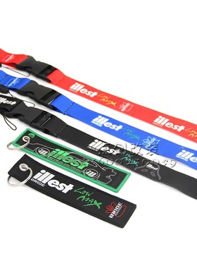 illest赛车风格钥匙扣 汽车改装文化长款挂绳 工作牌钥匙挂带挂件