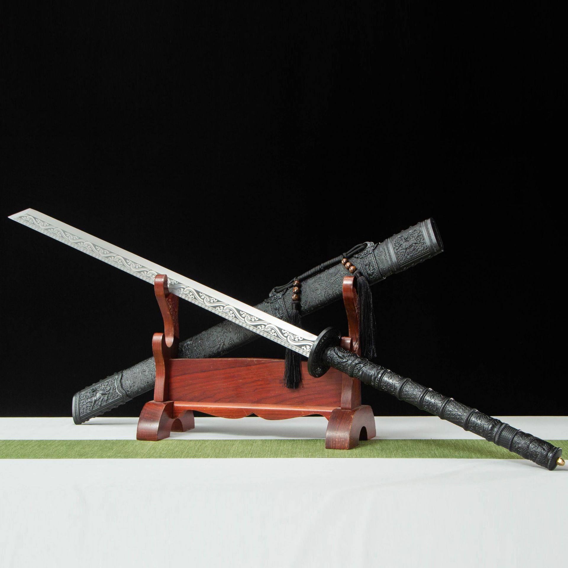 龙泉市刀剑高锰钢墨龙双手唐横刀一体康熙战刀绣春刀硬宝剑未开刃,特色手工艺,剑袋,淘宝优惠券,粉丝福利购,淘宝优惠卷