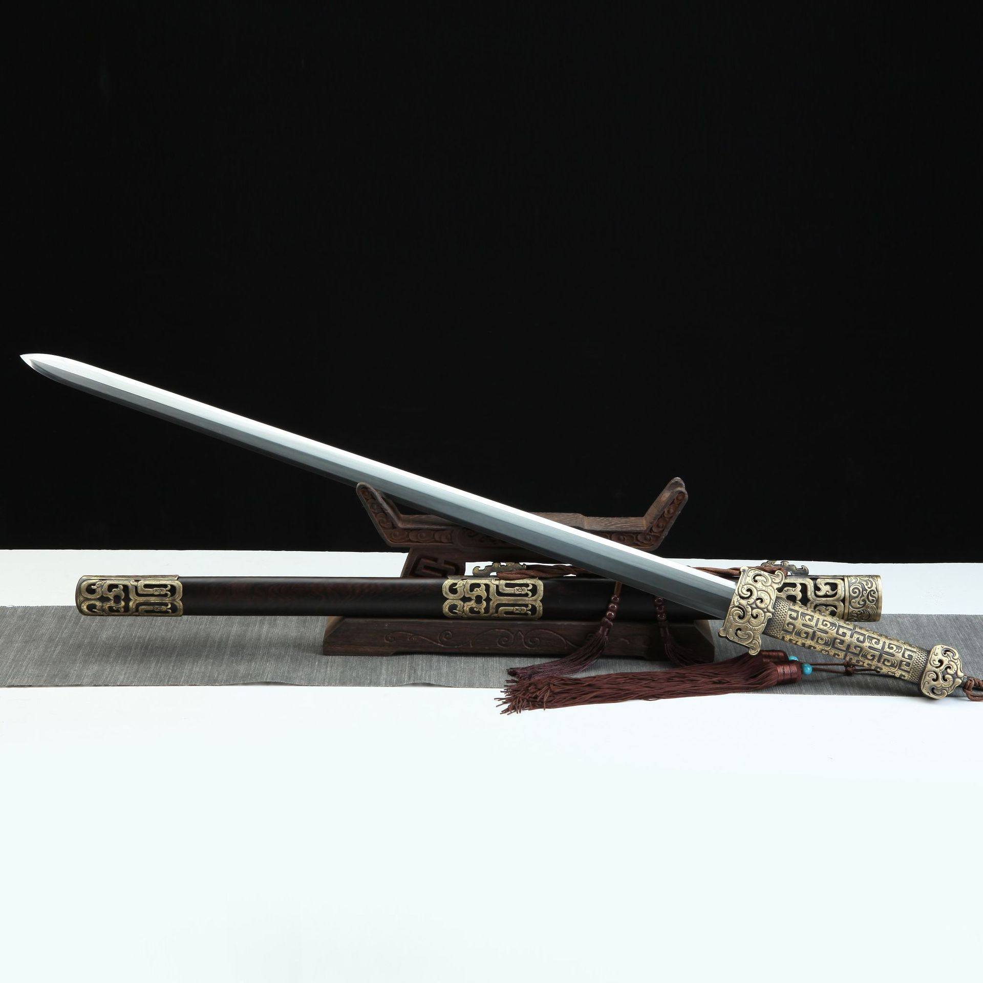 龙泉市刀剑龙骨一体纯铜装春秋剑八面花纹钢烧刃唐清剑宝剑未开刃,特色手工艺,剑袋,淘宝优惠券,粉丝福利购,淘宝优惠卷