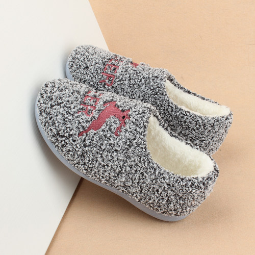 防滑轻便毛毛加绒保暖包跟棉拖鞋