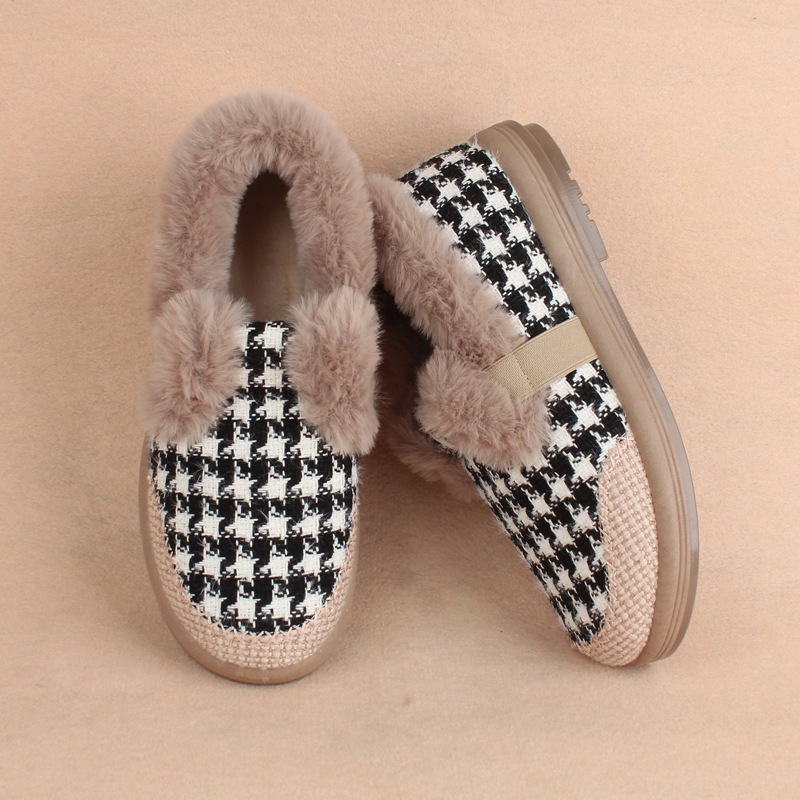 加绒保暖毛毛棉鞋软底女士防滑