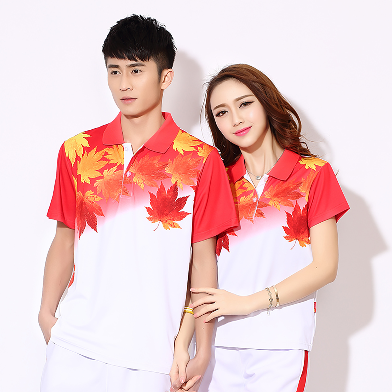 晋冠枫叶夏季套装健身操短袖长裤