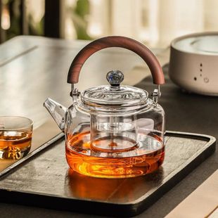耐高温透明玻璃蒸煮两用泡煮茶壶大容量满1L多提梁壶水果茶煮茶壶