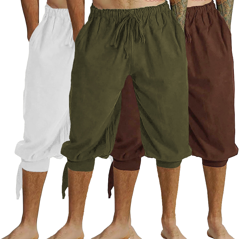 万圣节复古海盗裤子 裤脚绑带文艺复兴时期话剧舞台演出服 五分裤