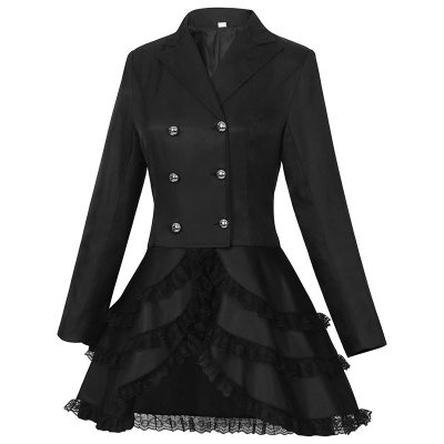 春秋女士双排扣纯色蕾丝裙摆外套 万圣节中世纪女款礼服燕尾大衣