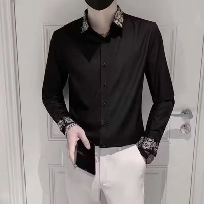 春季刺绣衬衫男士韩版修身潮流免烫抗皱秋装商务休闲寸衫痞帅衬衣