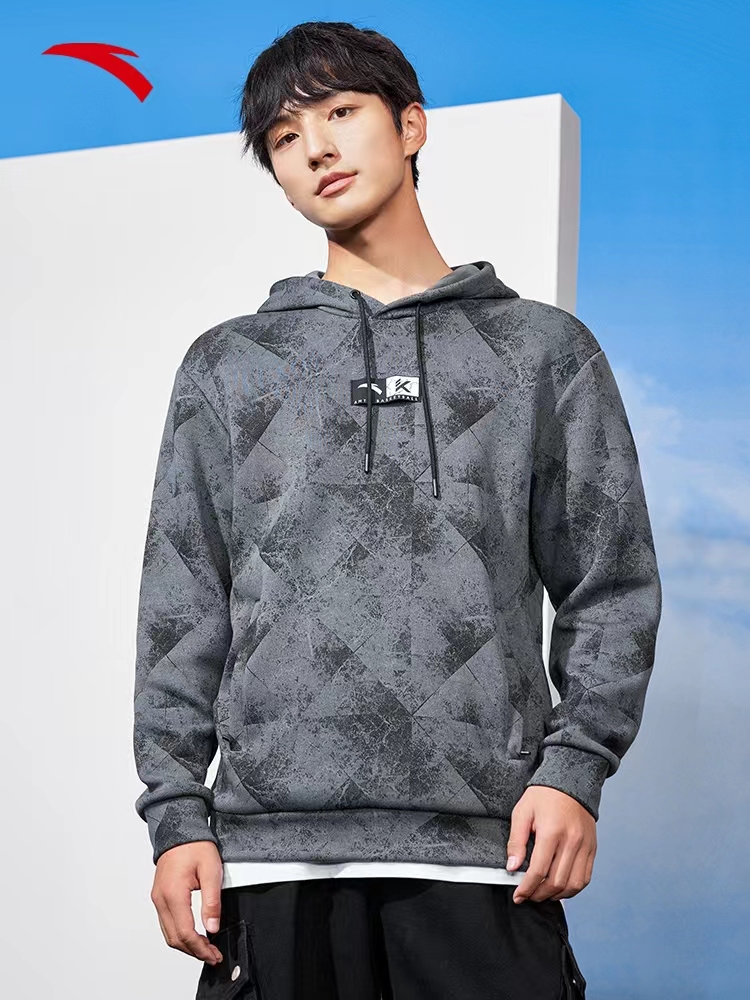 安踏满印连帽卫衣男2023春季新款