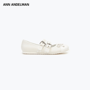 外穿圆头真皮平底单鞋 女时尚 ANDELMAN官方直营银色芭蕾舞蹈鞋 ANN