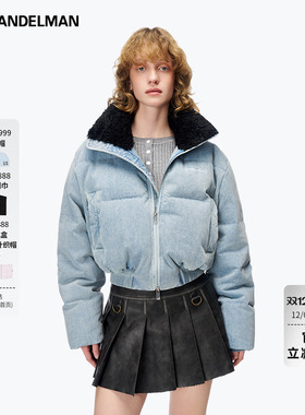ANN ANDELMAN明星同款短款羽绒服 蓝色毛领加厚面包服 90%灰鸭绒