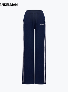 ANN ANDELMAN竖条撞色拼接休闲运动风针织裤亲肤柔软宽松直筒长裤